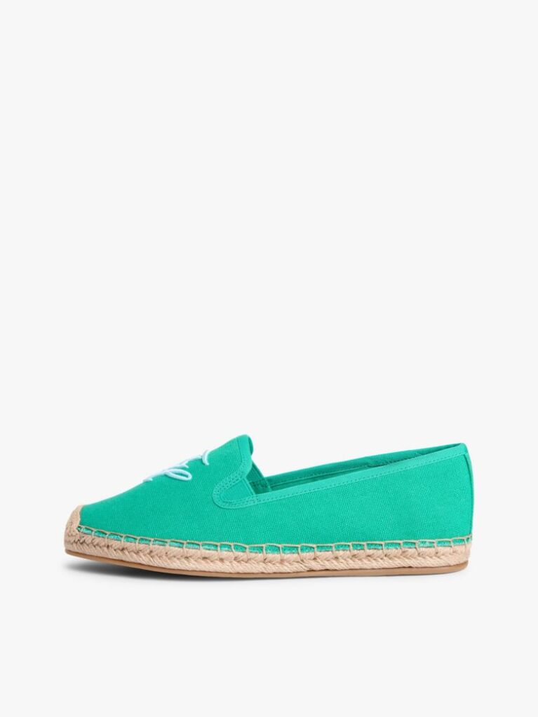 Green Logo Embroidery Canvas Espadrilles  Women
