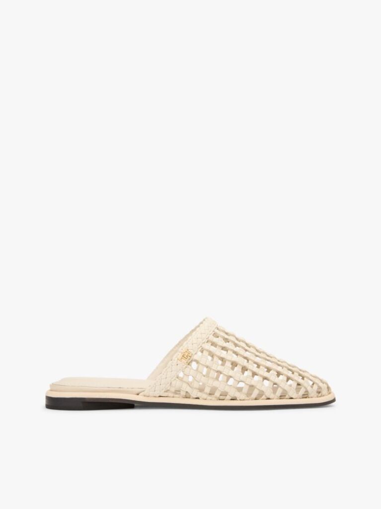 Beige Woven Flat Mules  Women