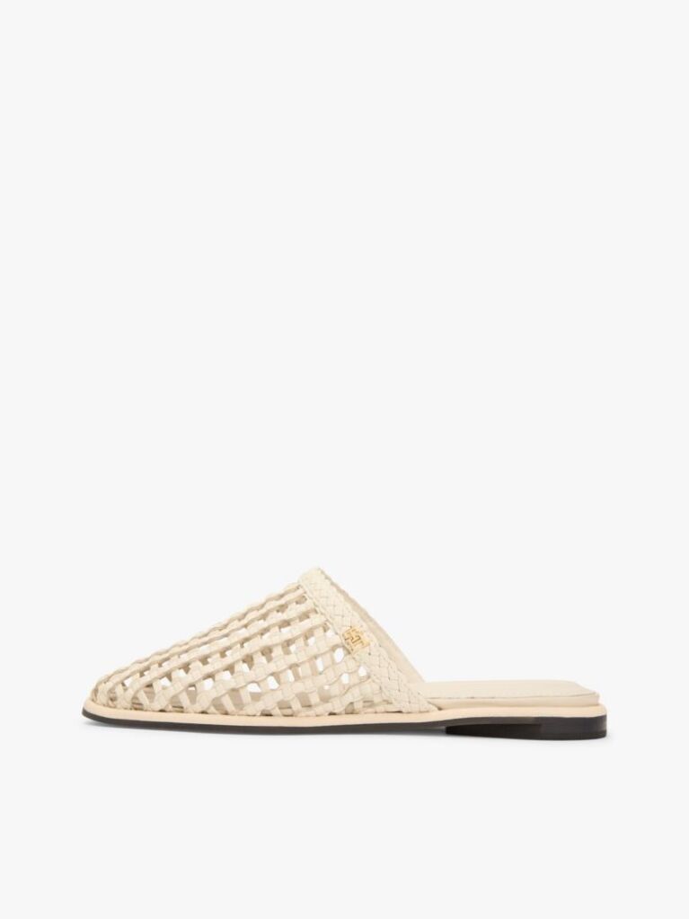 Beige Woven Flat Mules  Women