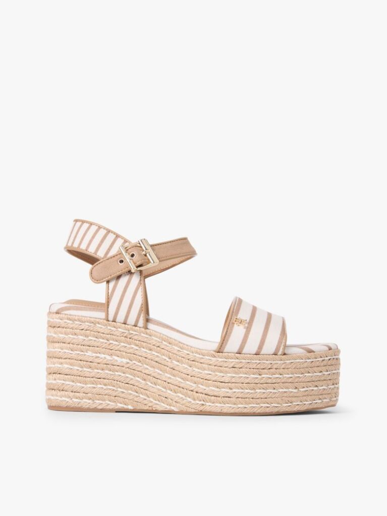 Beige Breton Stripe Platform Wedge Espadrilles  Women
