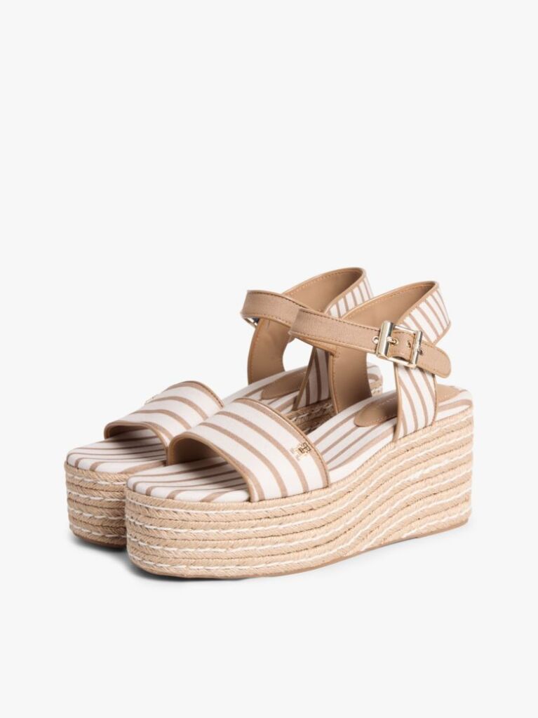 Beige Breton Stripe Platform Wedge Espadrilles  Women