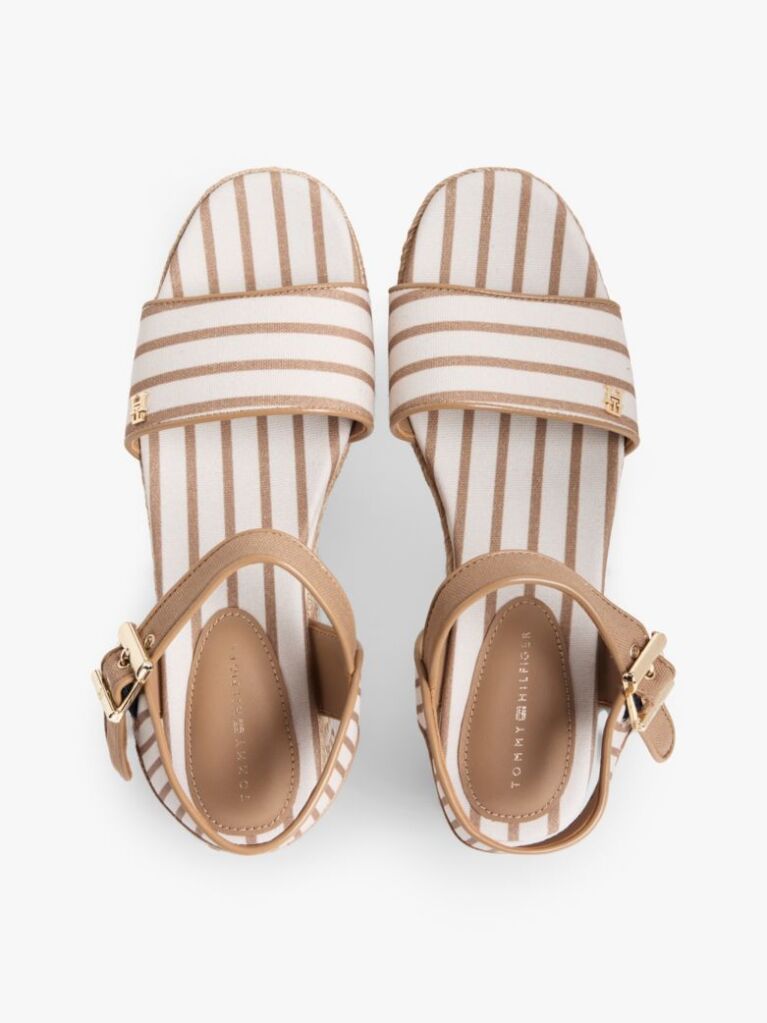 Beige Breton Stripe Platform Wedge Espadrilles  Women