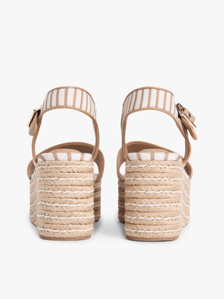 Beige Breton Stripe Platform Wedge Espadrilles  Women
