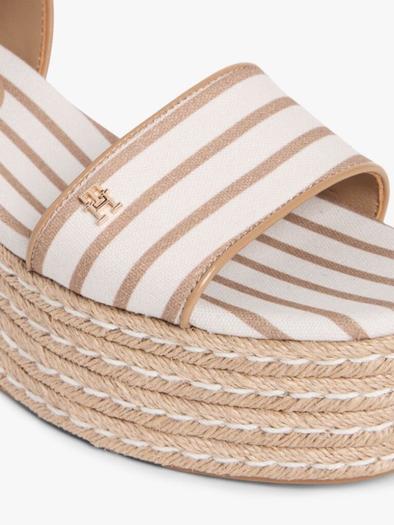 Beige Breton Stripe Platform Wedge Espadrilles  Women