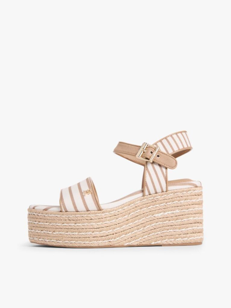 Beige Breton Stripe Platform Wedge Espadrilles  Women
