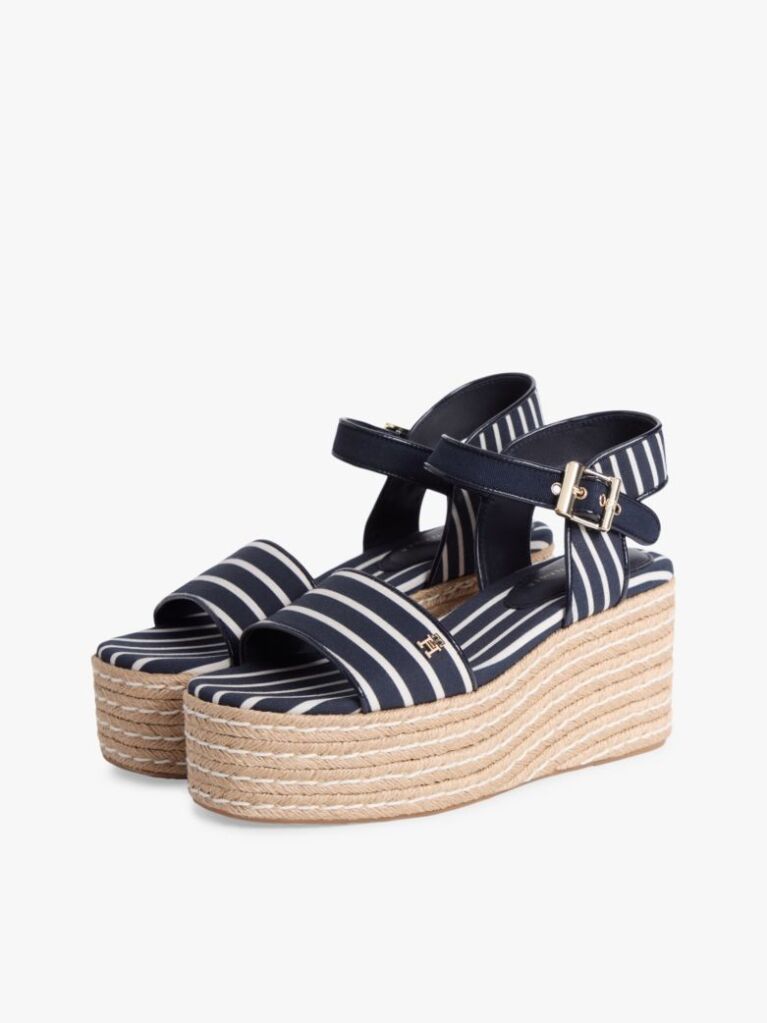 Blue Breton Stripe Platform Wedge Espadrilles  Women