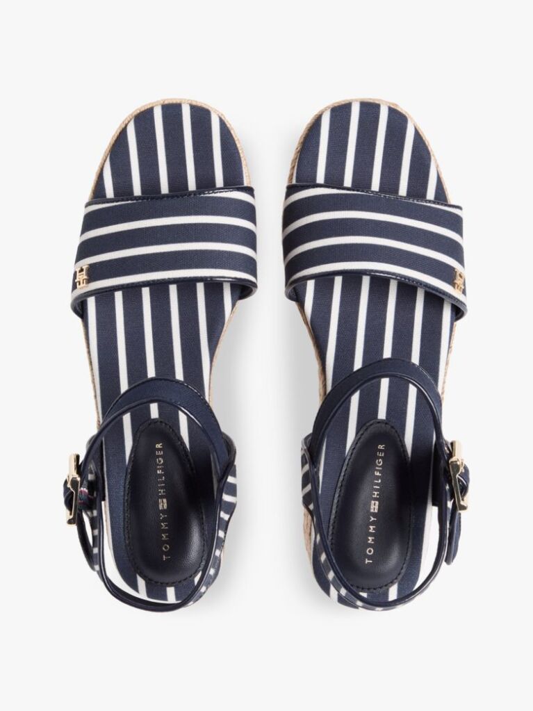 Blue Breton Stripe Platform Wedge Espadrilles  Women