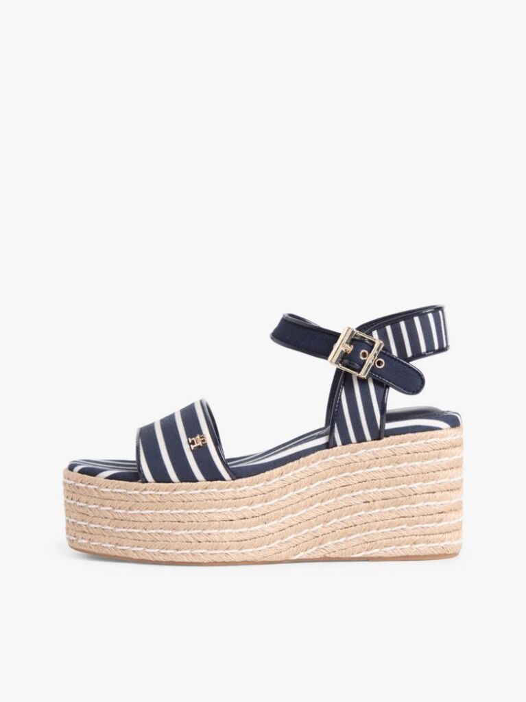 Blue Breton Stripe Platform Wedge Espadrilles  Women