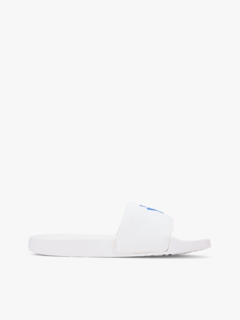 White Logo Embroidery Canvas Pool Slides  Women