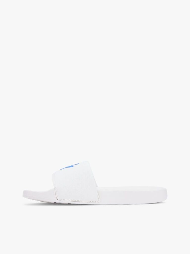 White Logo Embroidery Canvas Pool Slides  Women