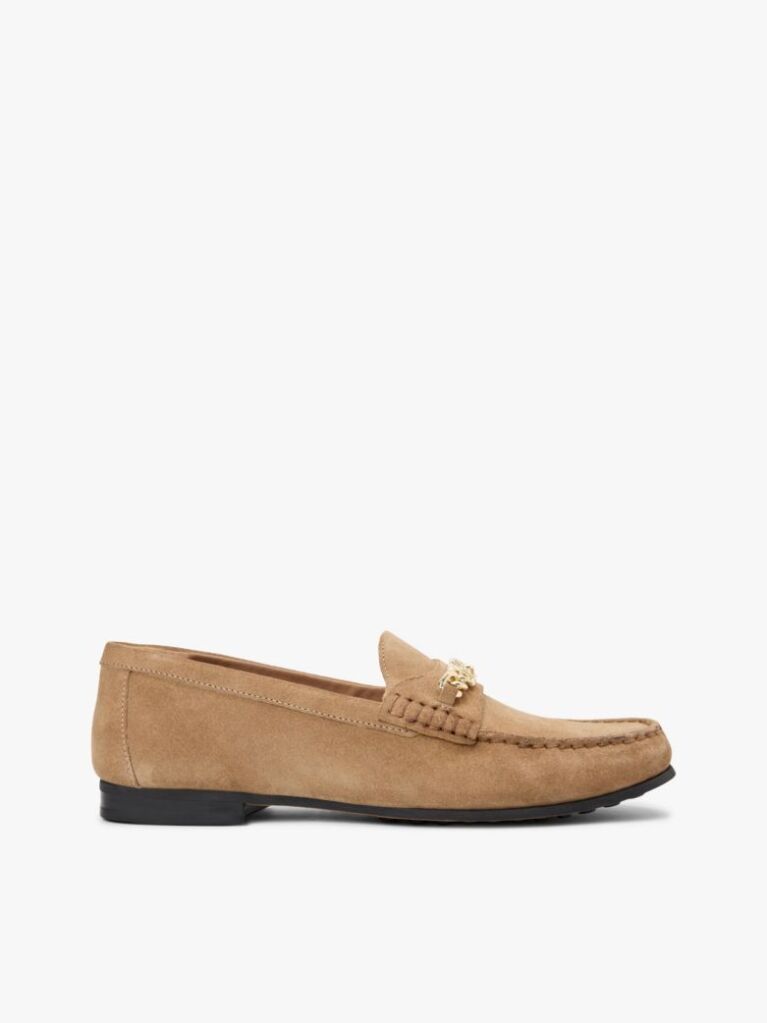 Brown Suede Chain Penny Loafers  Women