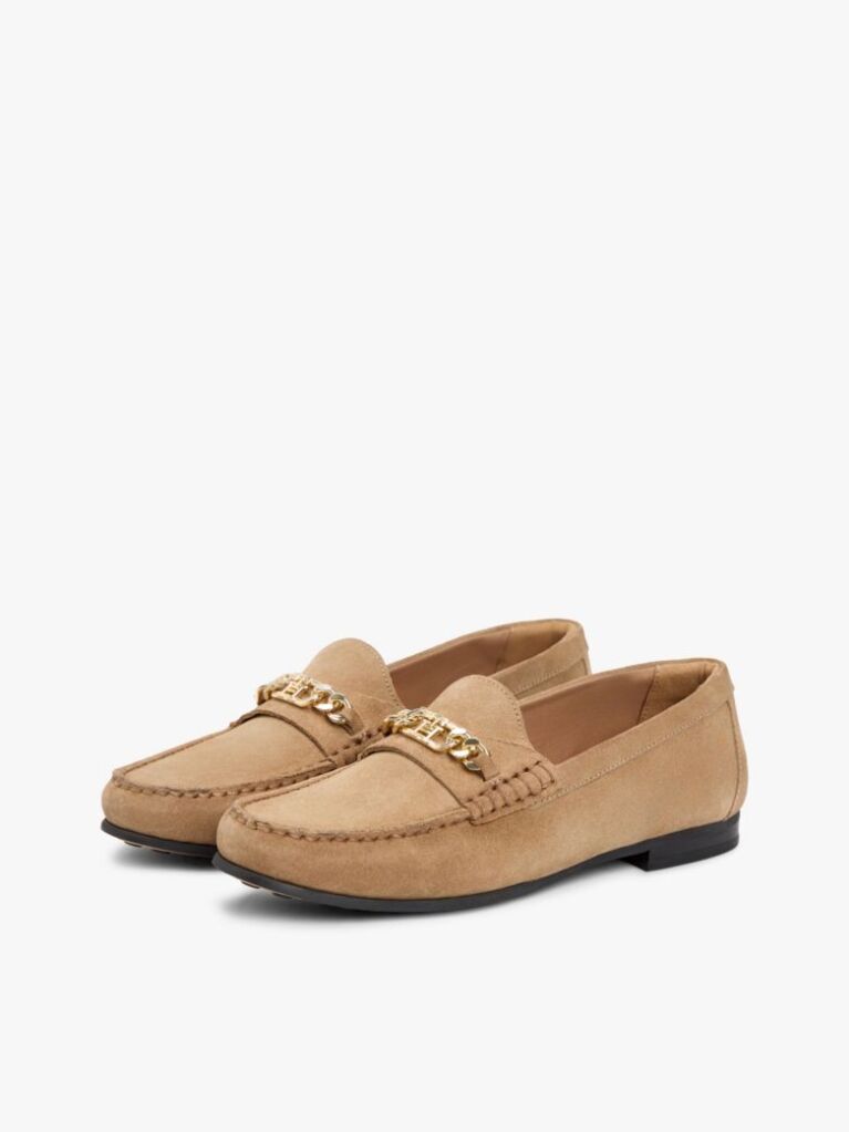 Brown Suede Chain Penny Loafers  Women