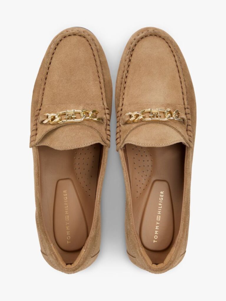 Brown Suede Chain Penny Loafers  Women