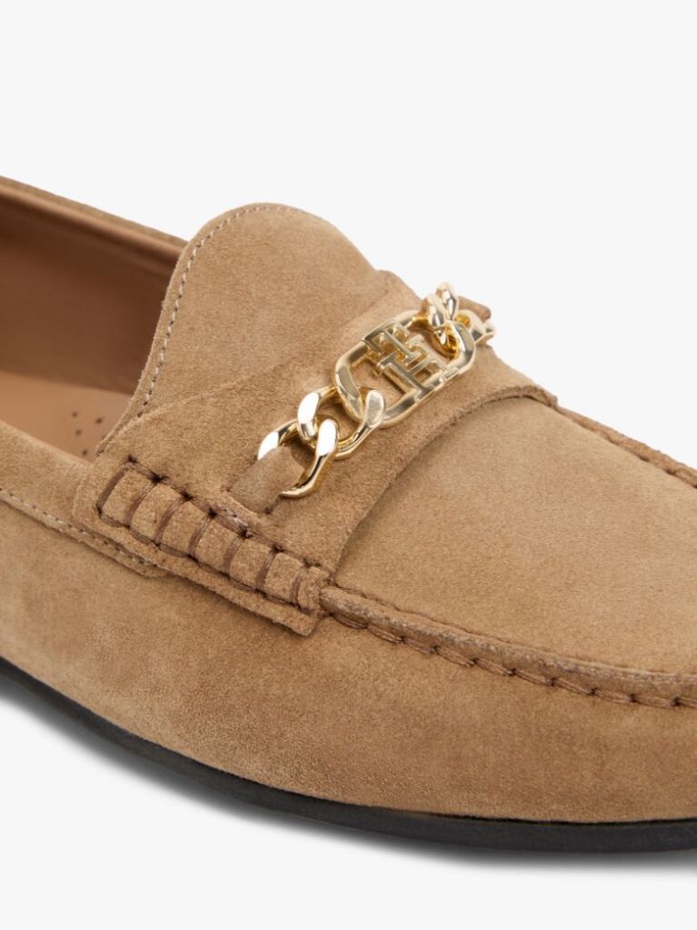 Brown Suede Chain Penny Loafers  Women