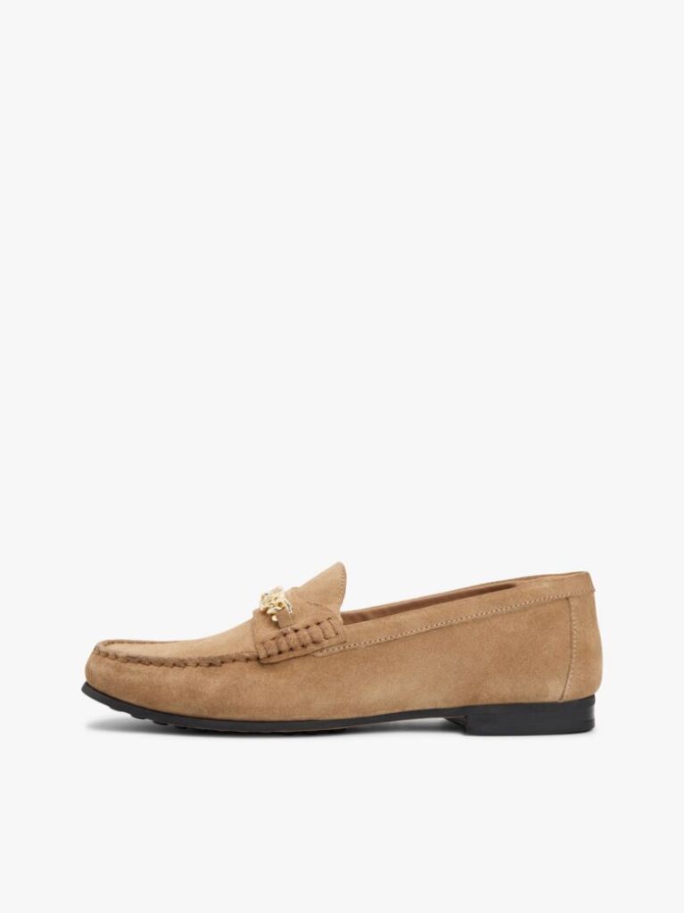 Brown Suede Chain Penny Loafers  Women