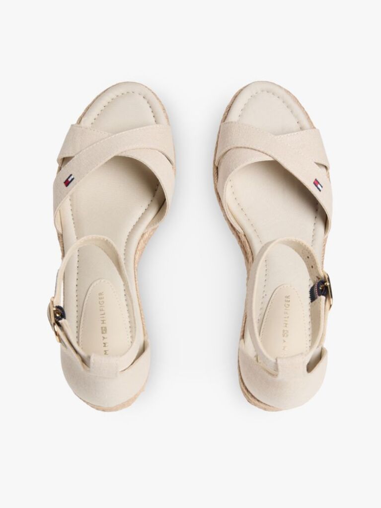 Beige Hemp Crossover Strap Wedge Espadrilles  Women