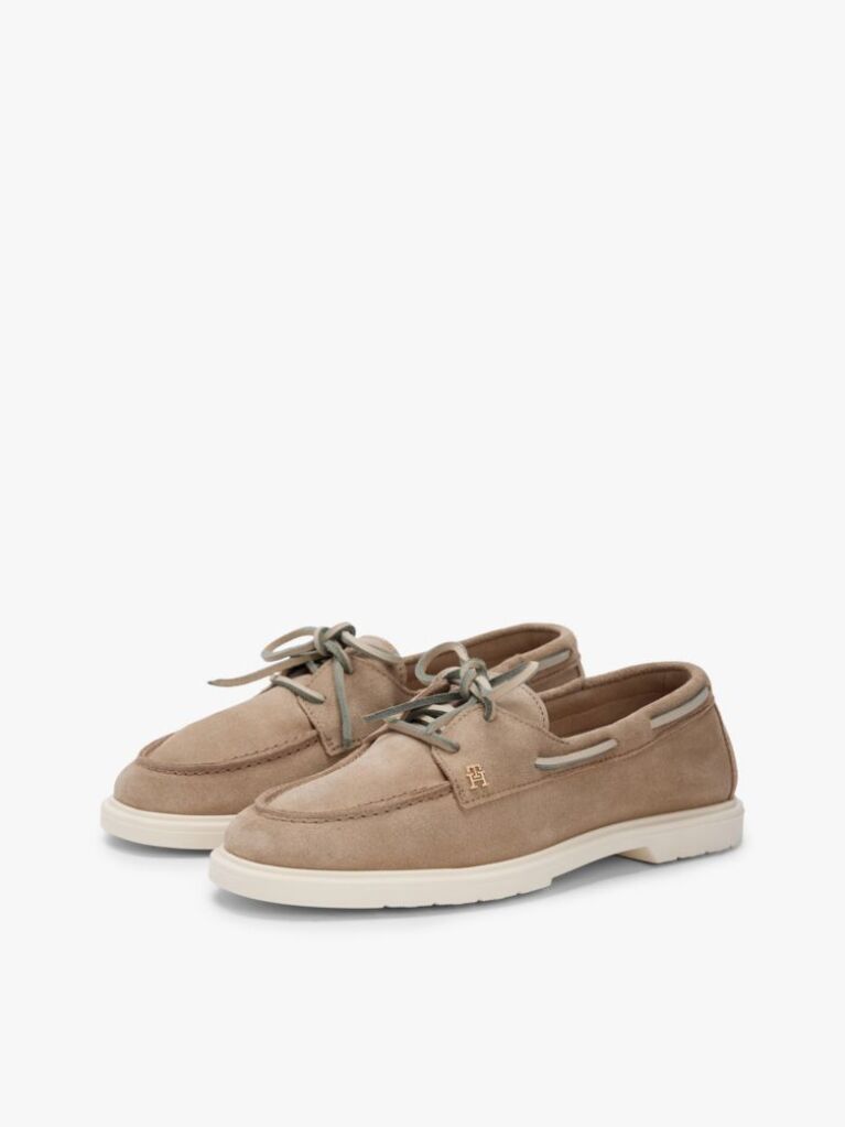 Beige Lightweight Suede Lace-Up Boat Shoes  Women