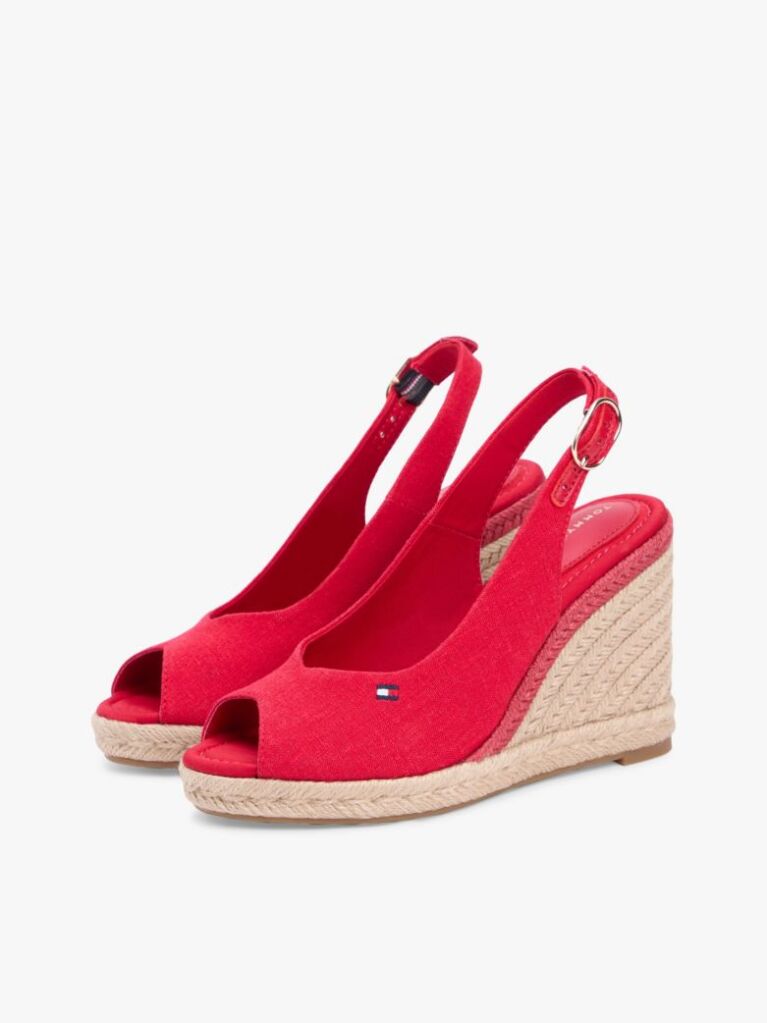 Red Hemp Slingback Wedge Espadrilles  Women