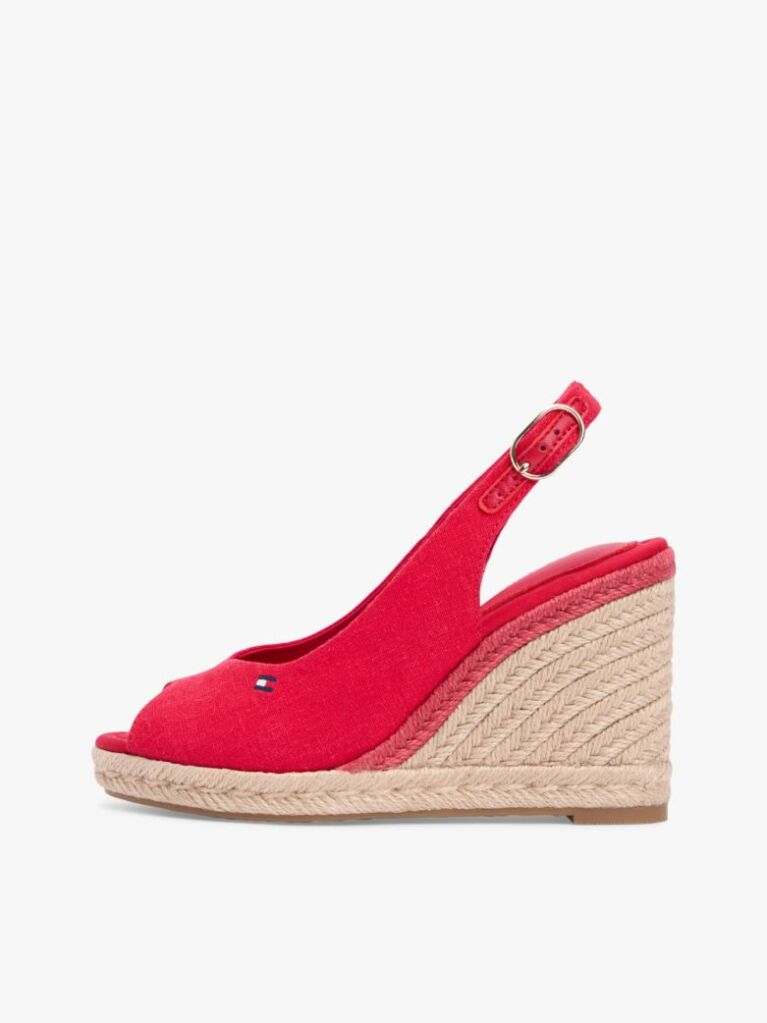 Red Hemp Slingback Wedge Espadrilles  Women