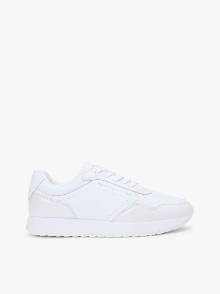 White Metallic Logo Leather Serrated Trainers  Women