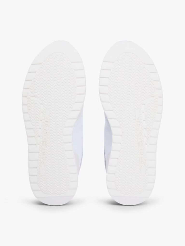 White Metallic Logo Leather Serrated Trainers  Women