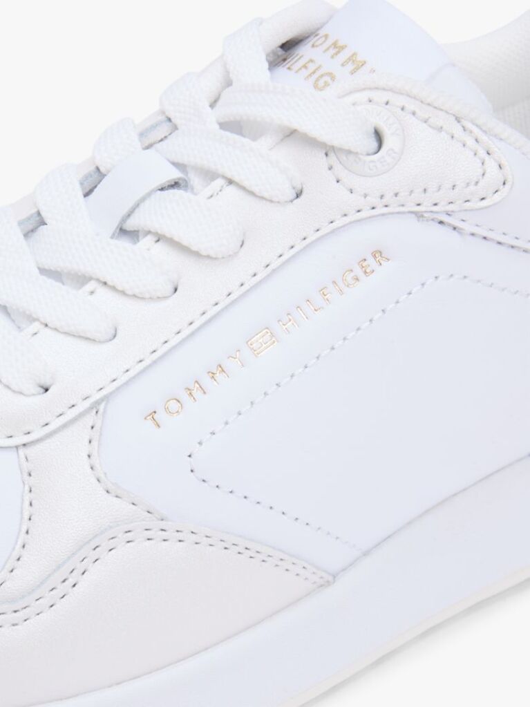 White Metallic Logo Leather Serrated Trainers  Women