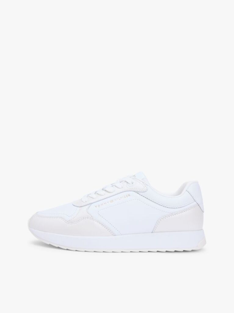 White Metallic Logo Leather Serrated Trainers  Women