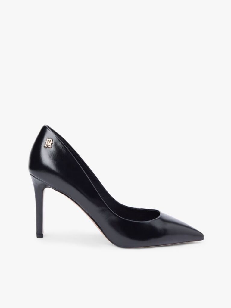 Black Leather Pointed Toe Stiletto Heels  Women