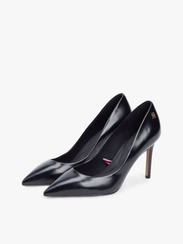 Black Leather Pointed Toe Stiletto Heels  Women
