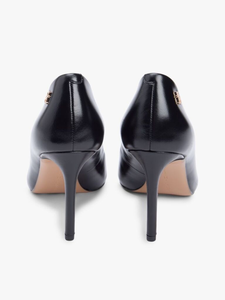 Black Leather Pointed Toe Stiletto Heels  Women