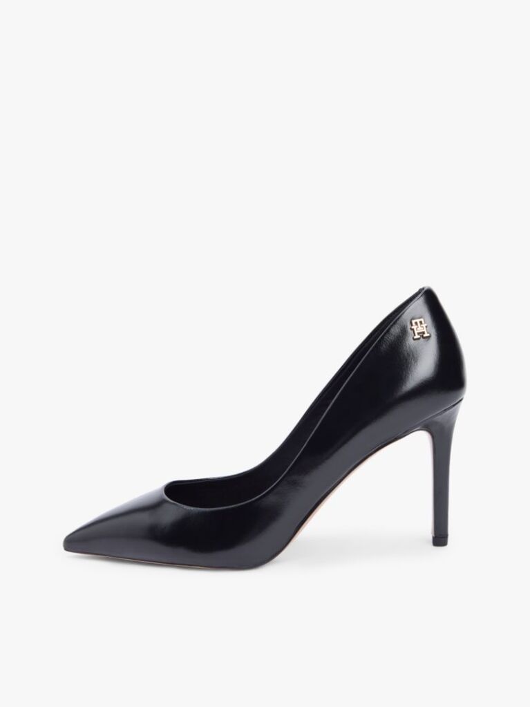 Black Leather Pointed Toe Stiletto Heels  Women