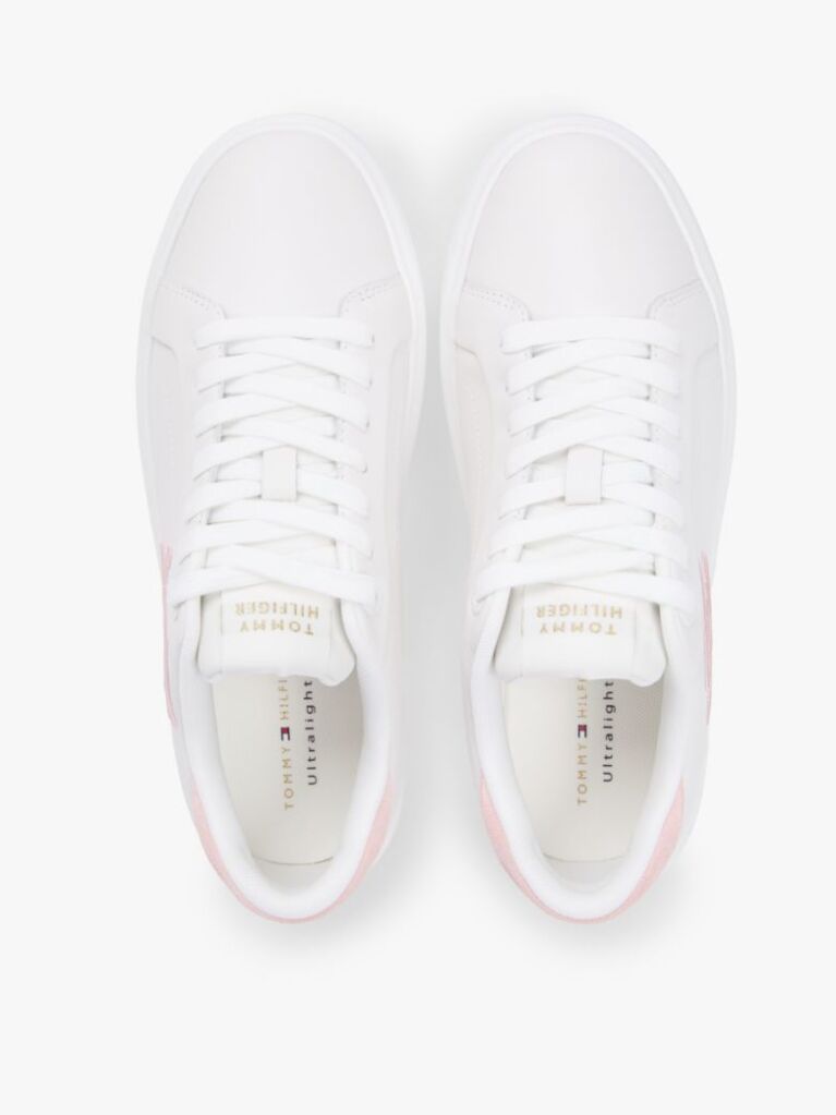 White Hilfiger Icon Leather Logo Embroidery Court Trainers  Women