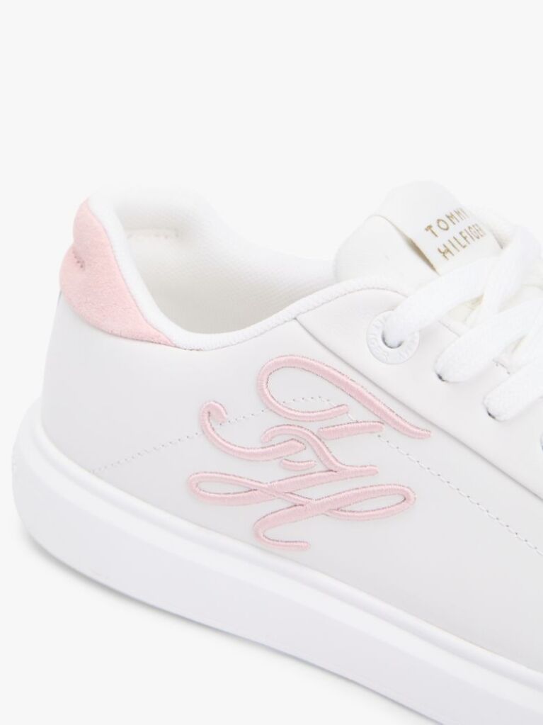 White Hilfiger Icon Leather Logo Embroidery Court Trainers  Women