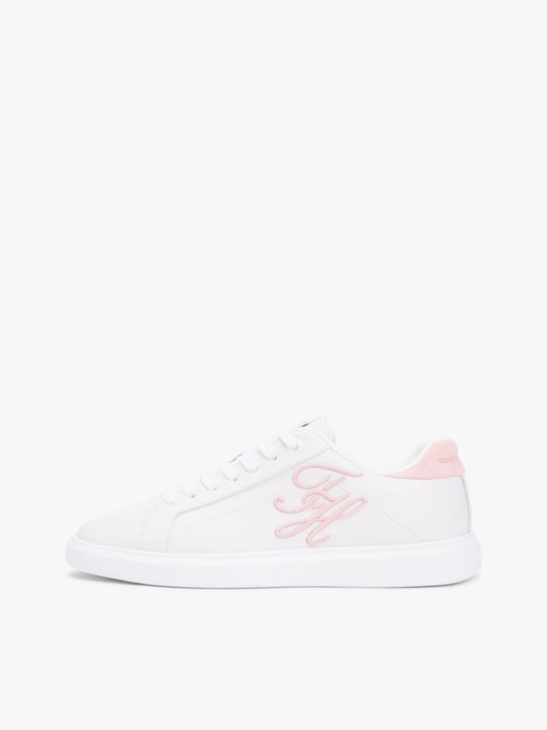 White Hilfiger Icon Leather Logo Embroidery Court Trainers  Women