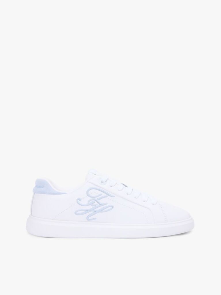White Hilfiger Icon Leather Logo Embroidery Court Trainers  Women