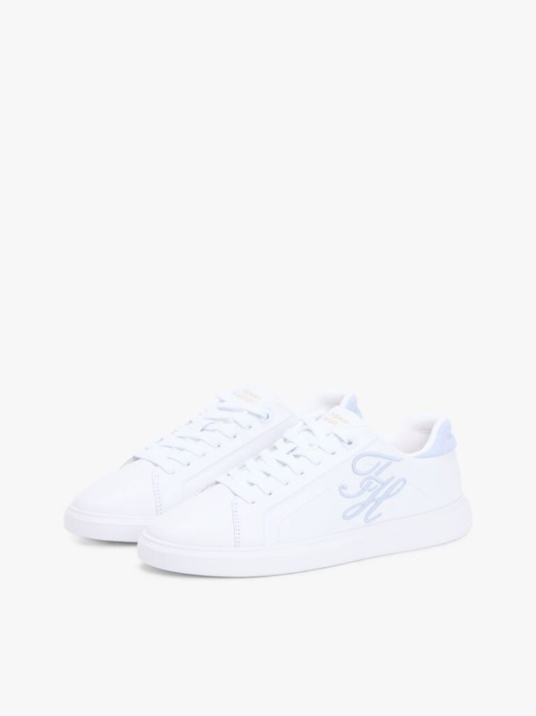 White Hilfiger Icon Leather Logo Embroidery Court Trainers  Women