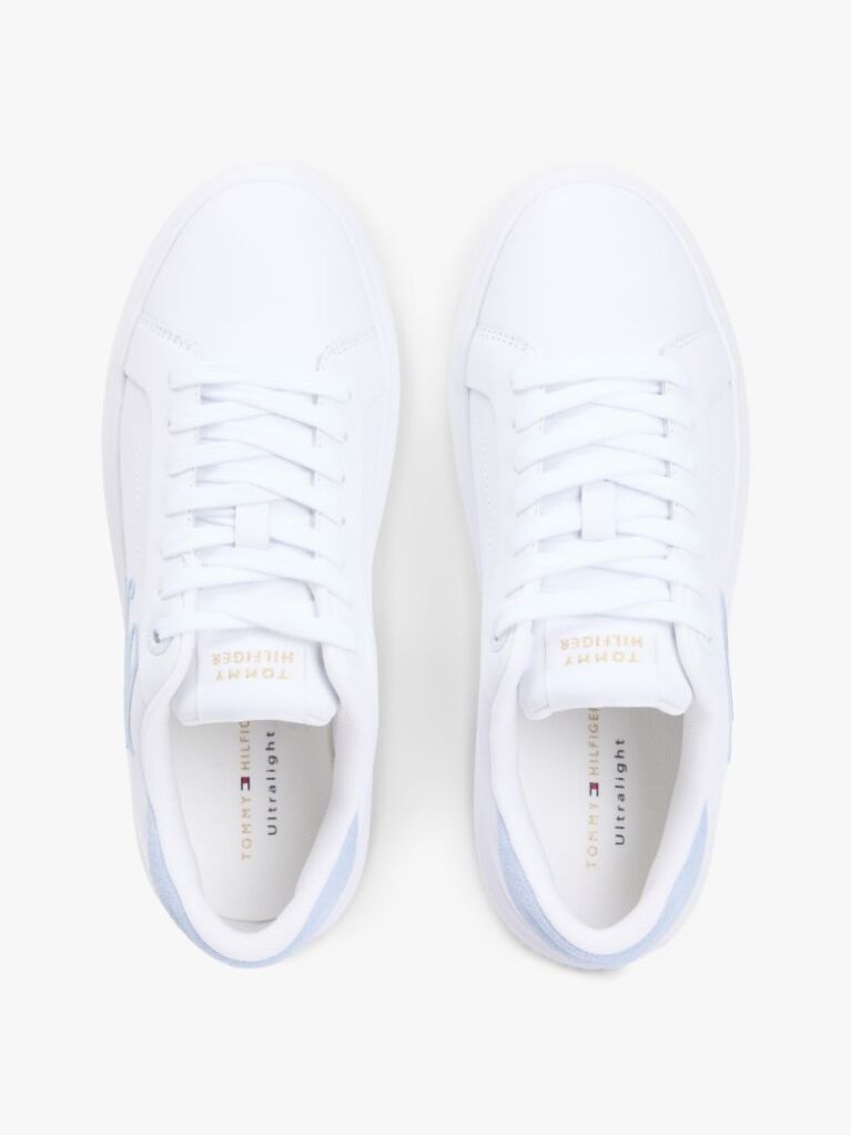 White Hilfiger Icon Leather Logo Embroidery Court Trainers  Women