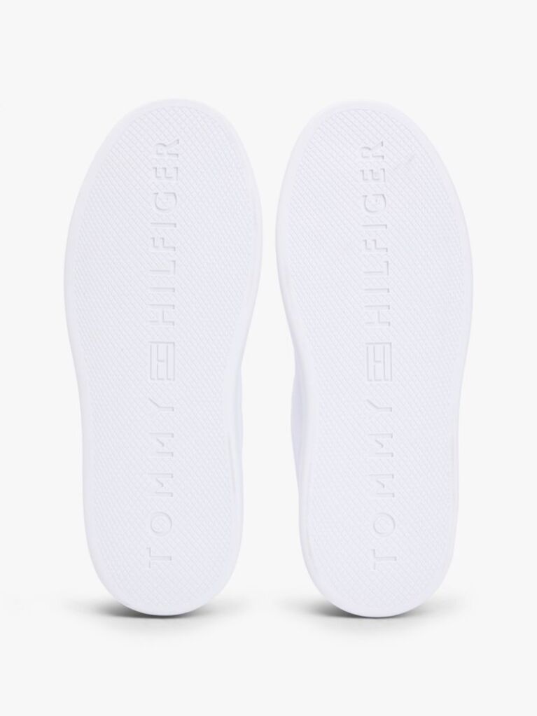 White Hilfiger Icon Leather Logo Embroidery Court Trainers  Women