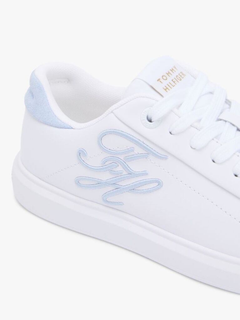 White Hilfiger Icon Leather Logo Embroidery Court Trainers  Women