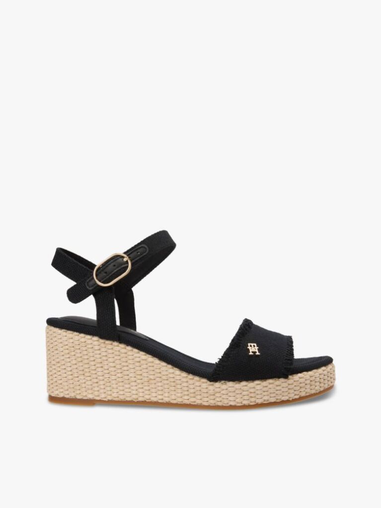 Black TH Monogram Woven Wedge Espadrilles  Women