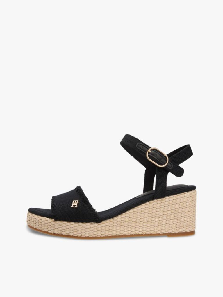Black TH Monogram Woven Wedge Espadrilles  Women