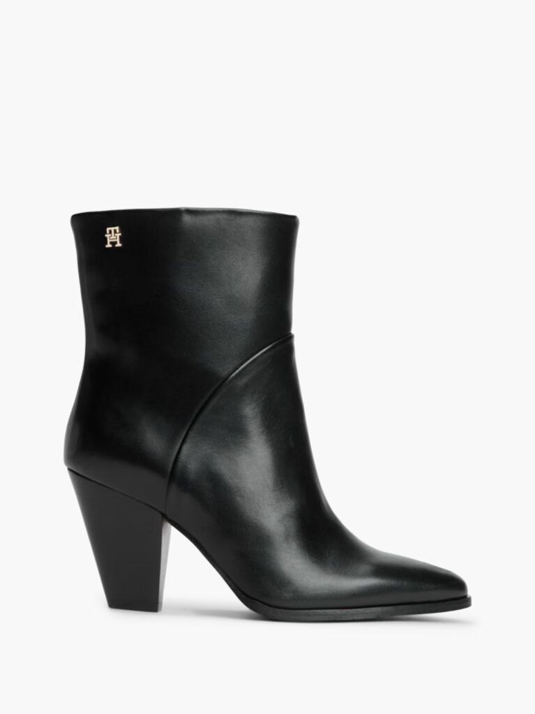 Black Leather Stiletto Heel Ankle Boots  Women
