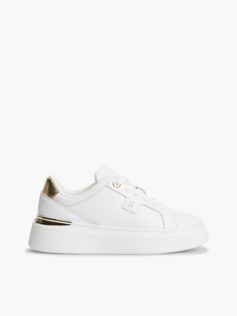 White TH Monogram Leather Platform Trainers  Women