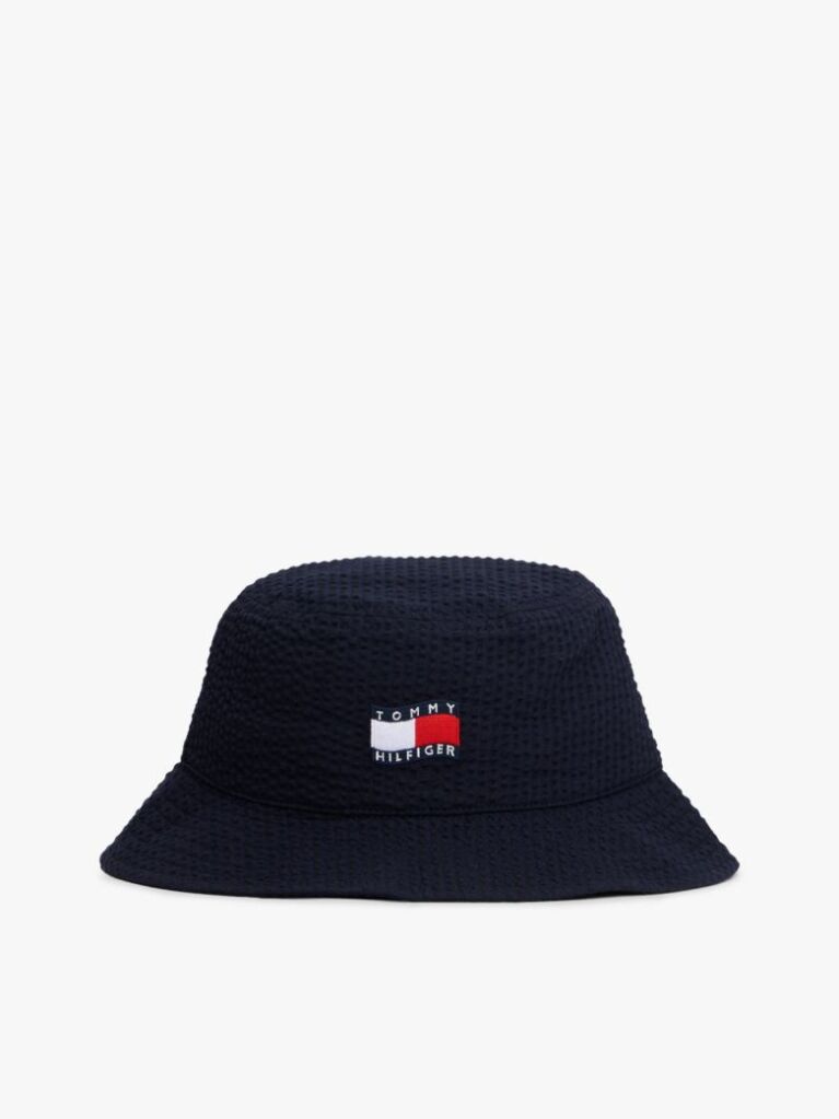 Blue Kids' Wavy Flag Seersucker Bucket Hat  Kids Unisex