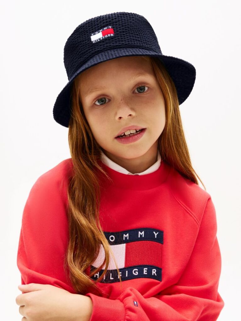 Blue Kids' Wavy Flag Seersucker Bucket Hat  Kids Unisex