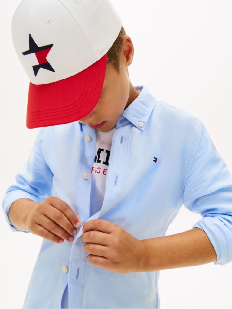 Blue Relaxed Fit Flag Embroidery Linen Blend Shirt  Boys