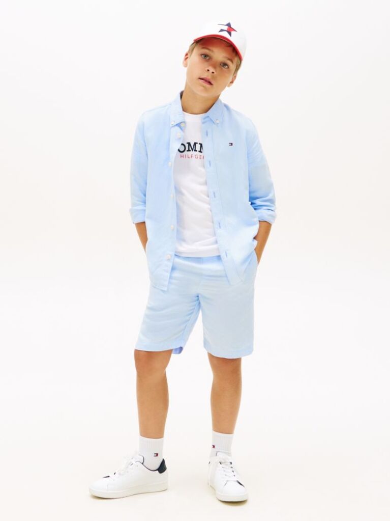 Blue Relaxed Fit Flag Embroidery Linen Blend Shirt  Boys