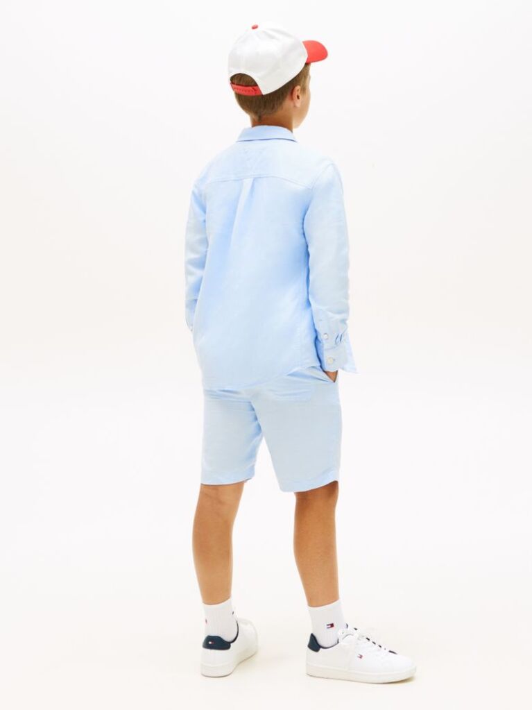 Blue Relaxed Fit Flag Embroidery Linen Blend Shirt  Boys
