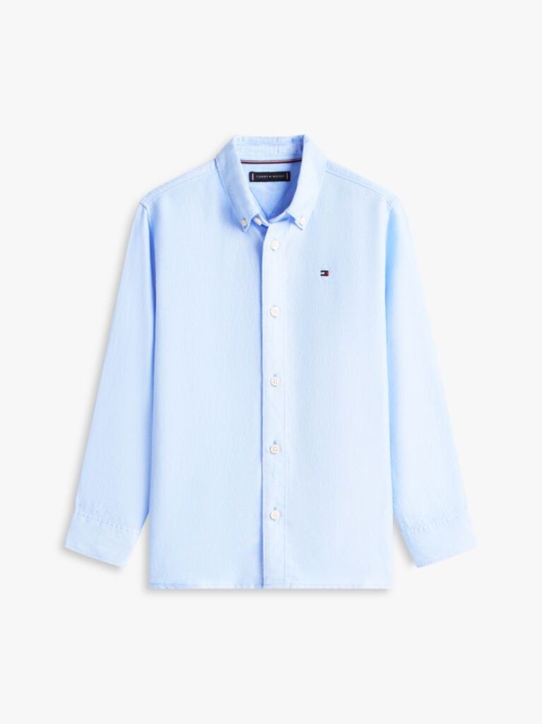Blue Relaxed Fit Flag Embroidery Linen Blend Shirt  Boys