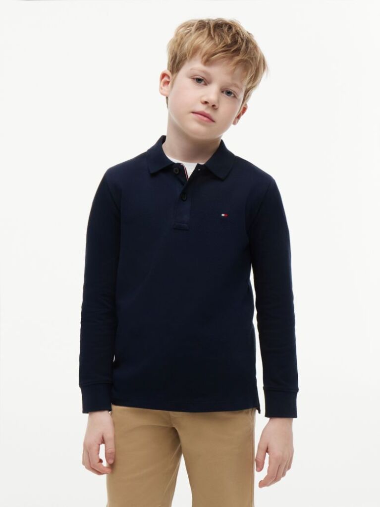 Blue Regular Fit Pique Long Sleeve Polo Shirt  Boys